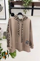 LEOPARD PANEL DRAWSTRING HOODIE