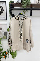 LEOPARD PANEL DRAWSTRING HOODIE
