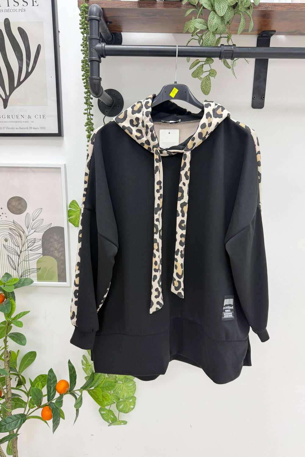 LEOPARD PANEL DRAWSTRING HOODIE