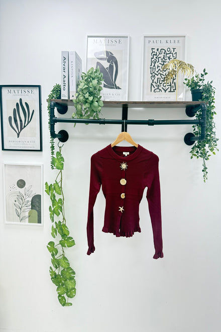 Multi symbol gold button knitted top (15278039204224)