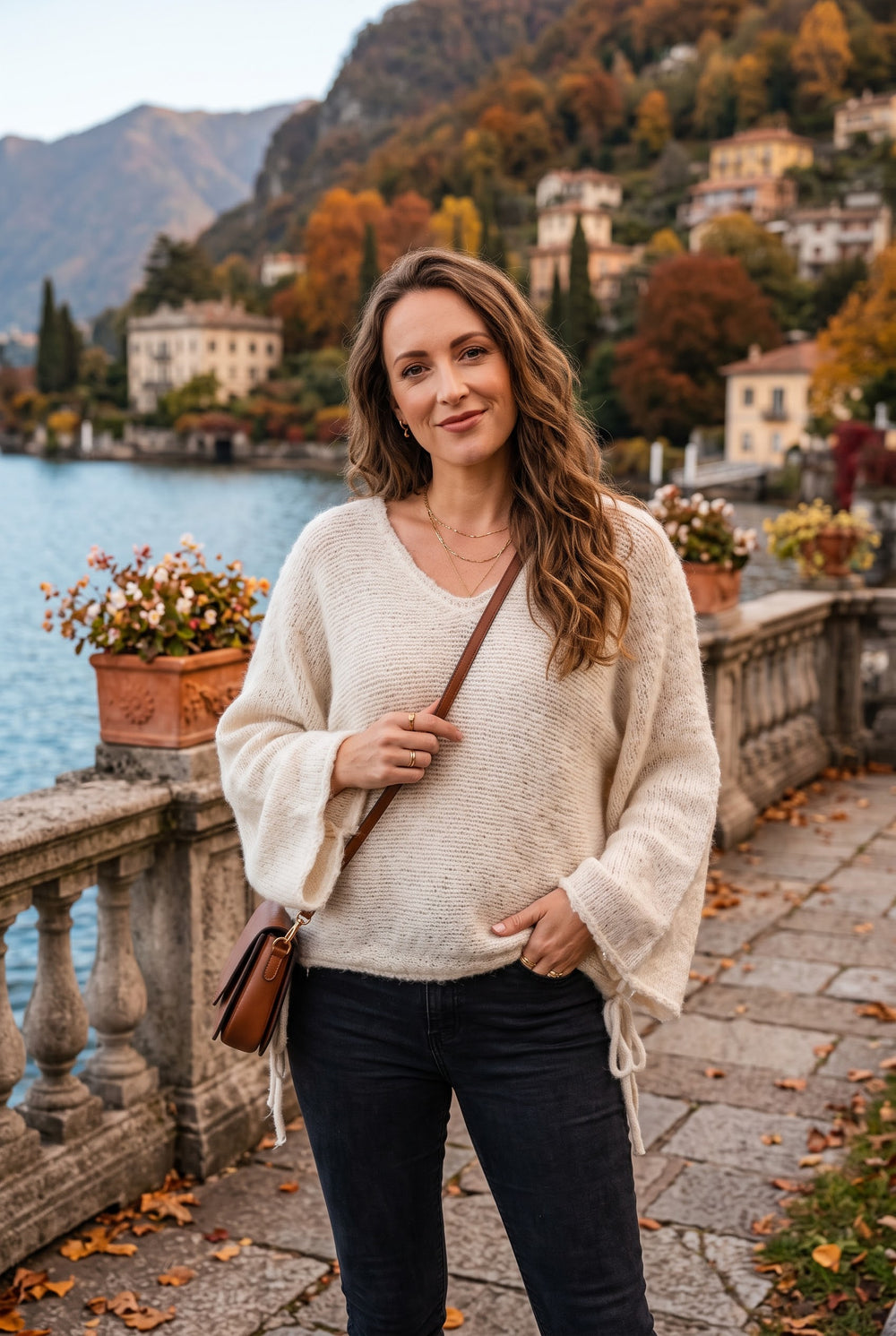 V-NECK SIDE-TIE CHUNKY KNIT JUMPER