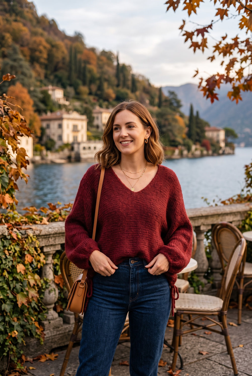 V-NECK SIDE-TIE CHUNKY KNIT JUMPER