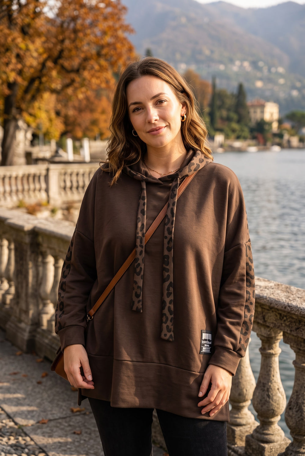 LEOPARD PANEL DRAWSTRING HOODIE