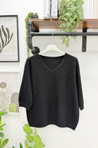 V-NECK THREE-QUARTER SLEEVE FINE KNIT JUMPER