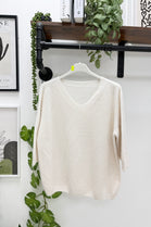 V-NECK THREE-QUARTER SLEEVE FINE KNIT JUMPER