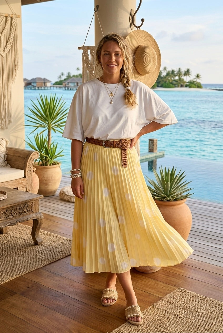 PLEATED POLKA DOT SKIRT
