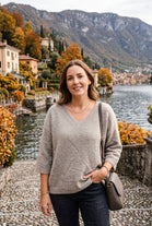 V-NECK THREE-QUARTER SLEEVE FINE KNIT JUMPER