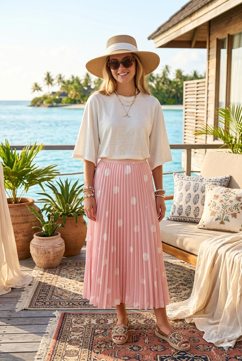 PLEATED POLKA DOT SKIRT
