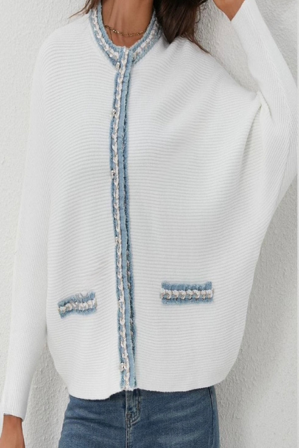 CARLY DENIM TRIM RIB BUTTON JUMPER (Copy) (15287729750400)