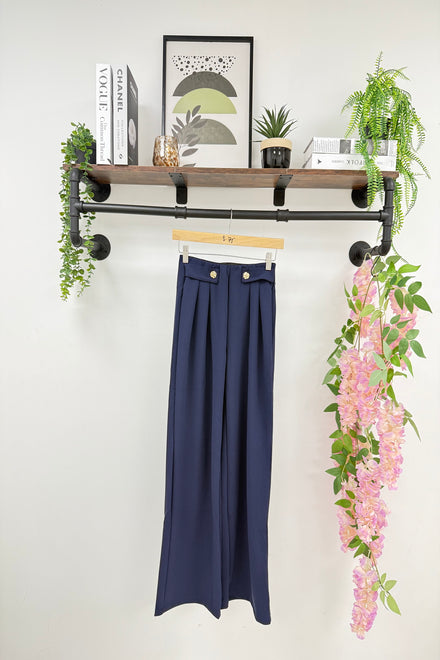 ADA GOLD BUTTON WAIST DETAIL TROUSER (15287229743488)