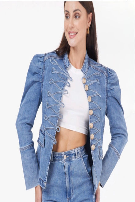 GOLD BUTTON PUFF SLEEVE JACKET (15296958398848)