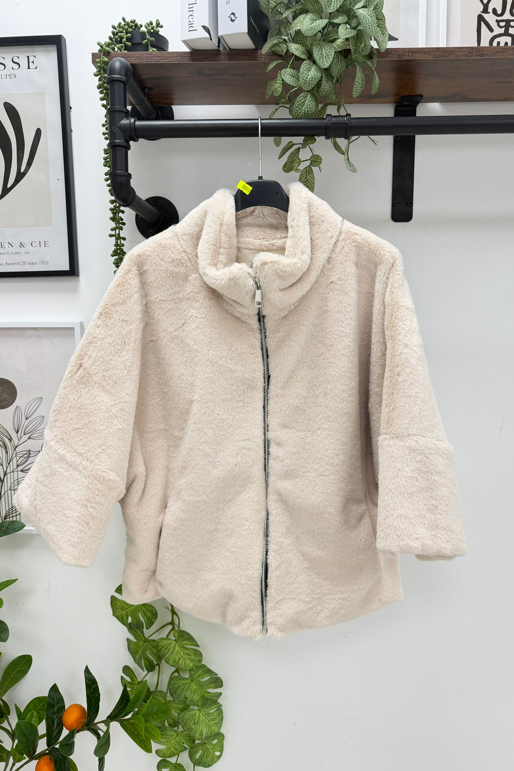 FAUX FUR ZIP LINED JACKET