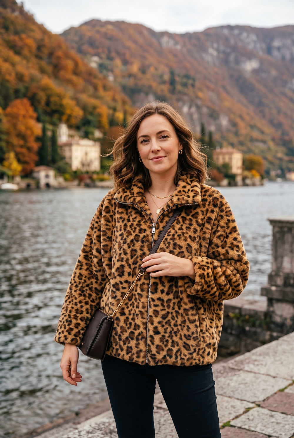 ANIMAL PRINT FUR LINED JACKET