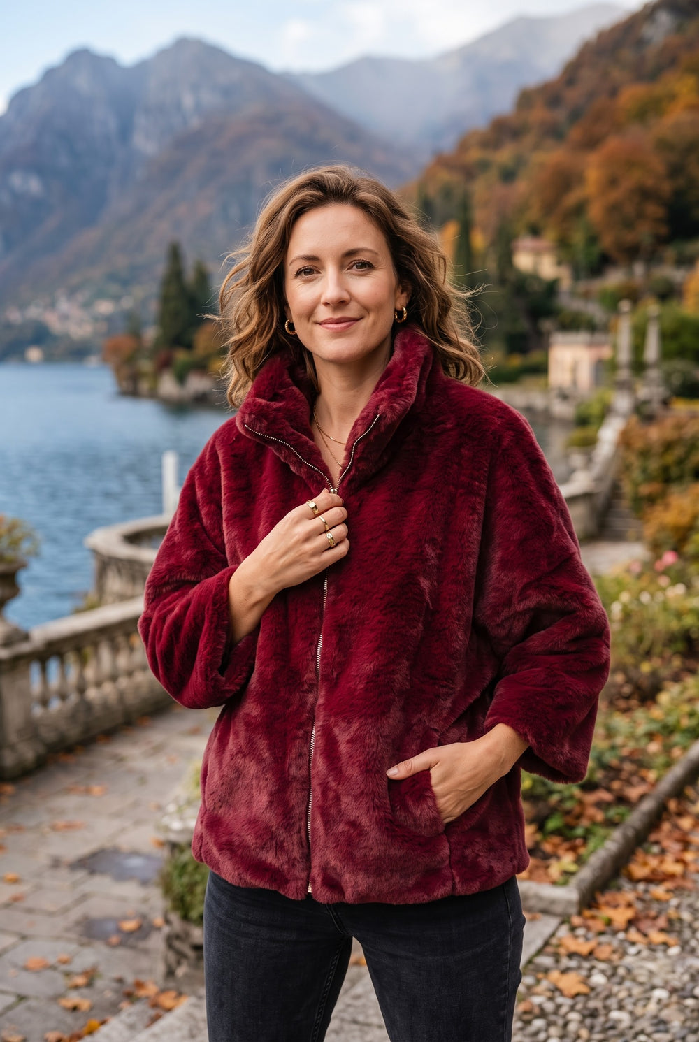 FAUX FUR ZIP LINED JACKET