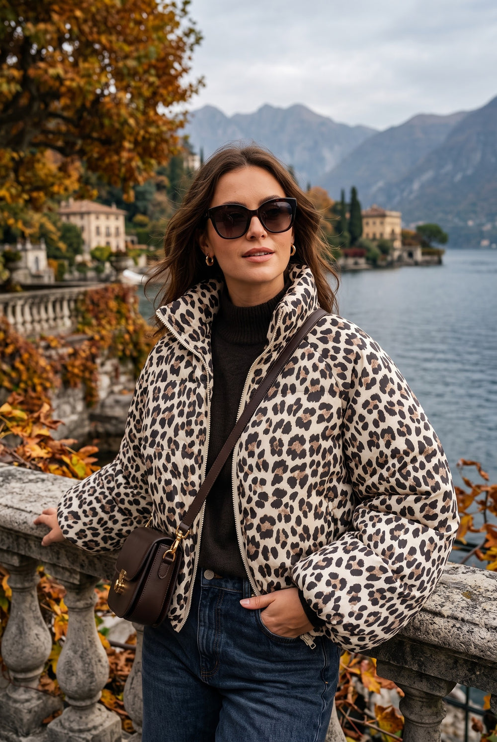 LEOPARD BALLOON SLEEVE PADDED JACKET