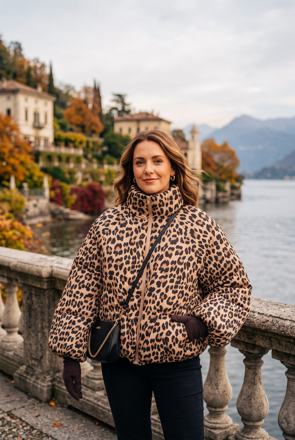 LEOPARD BALLOON SLEEVE PADDED JACKET