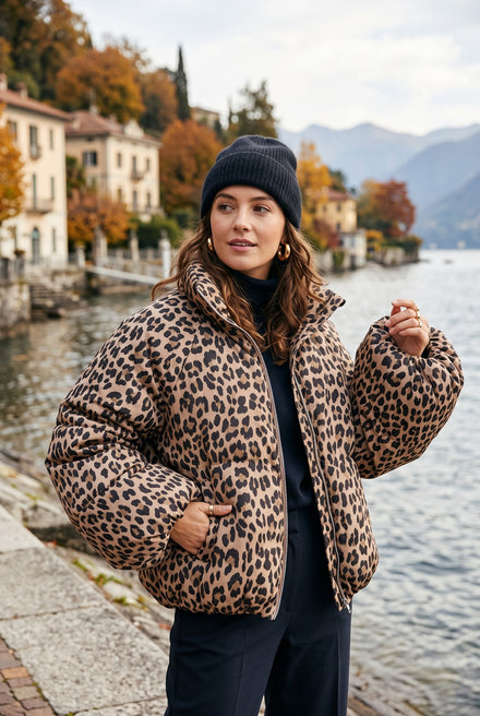 LEOPARD BALLOON SLEEVE PADDED JACKET