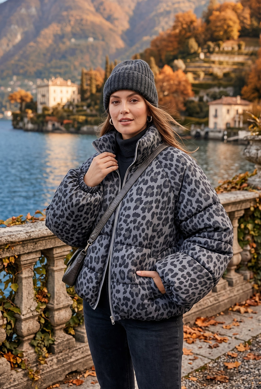 LEOPARD BALLOON SLEEVE PADDED JACKET