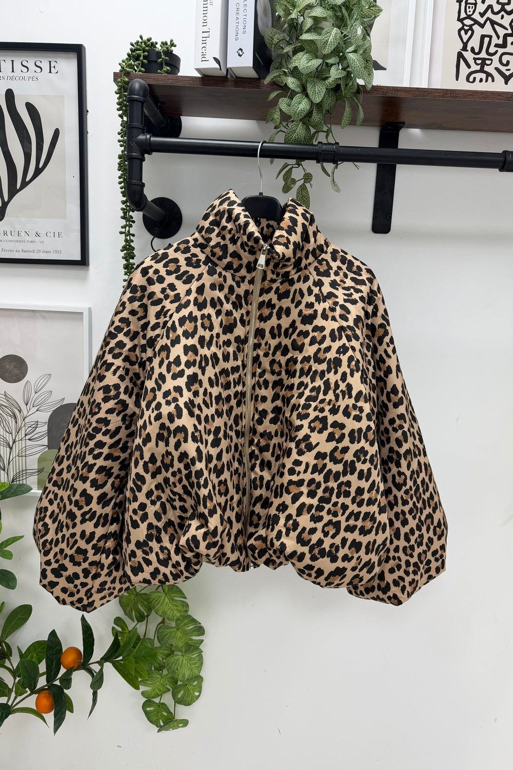 LEOPARD BALLOON SLEEVE PADDED JACKET