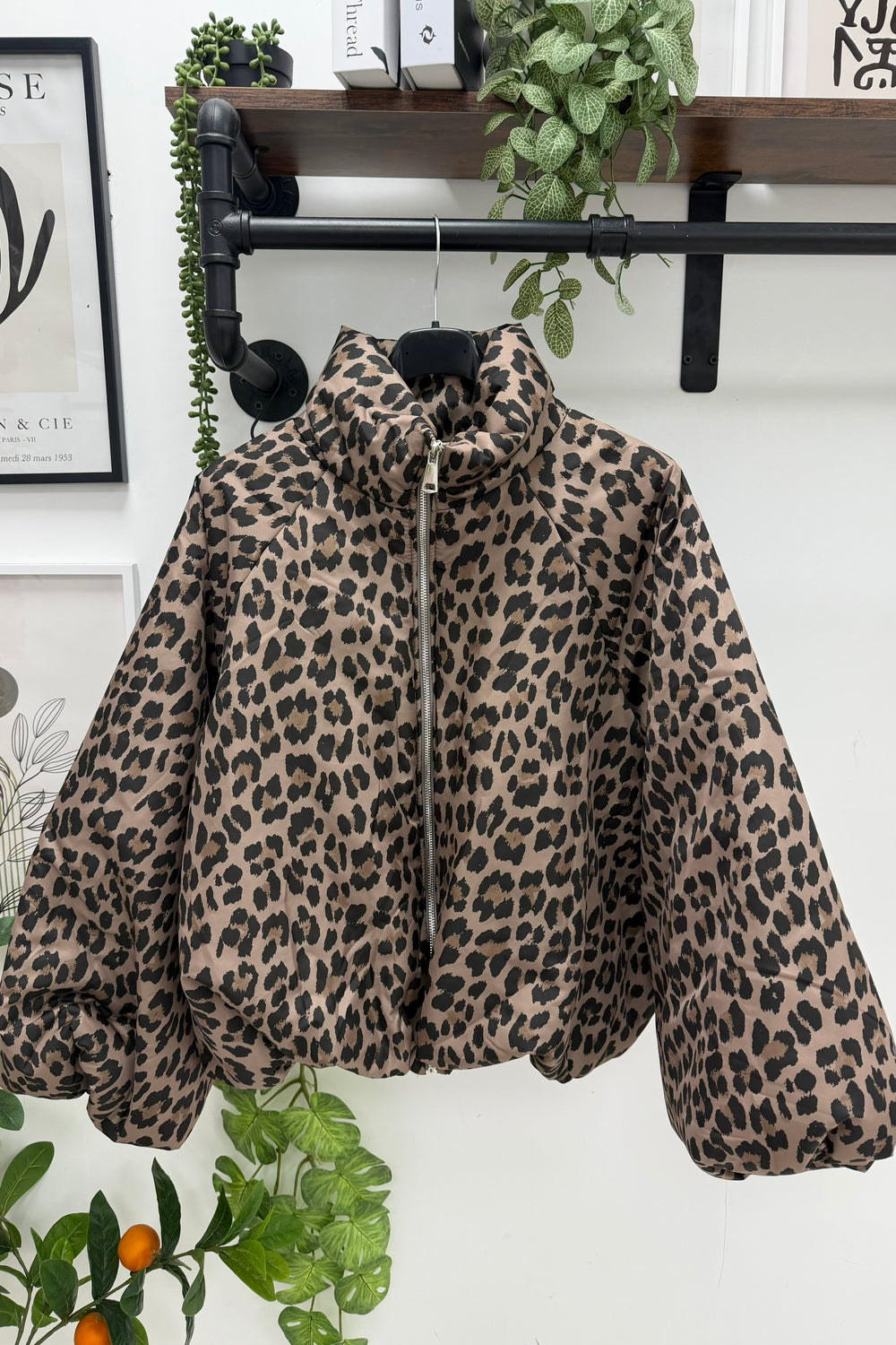 LEOPARD BALLOON SLEEVE PADDED JACKET