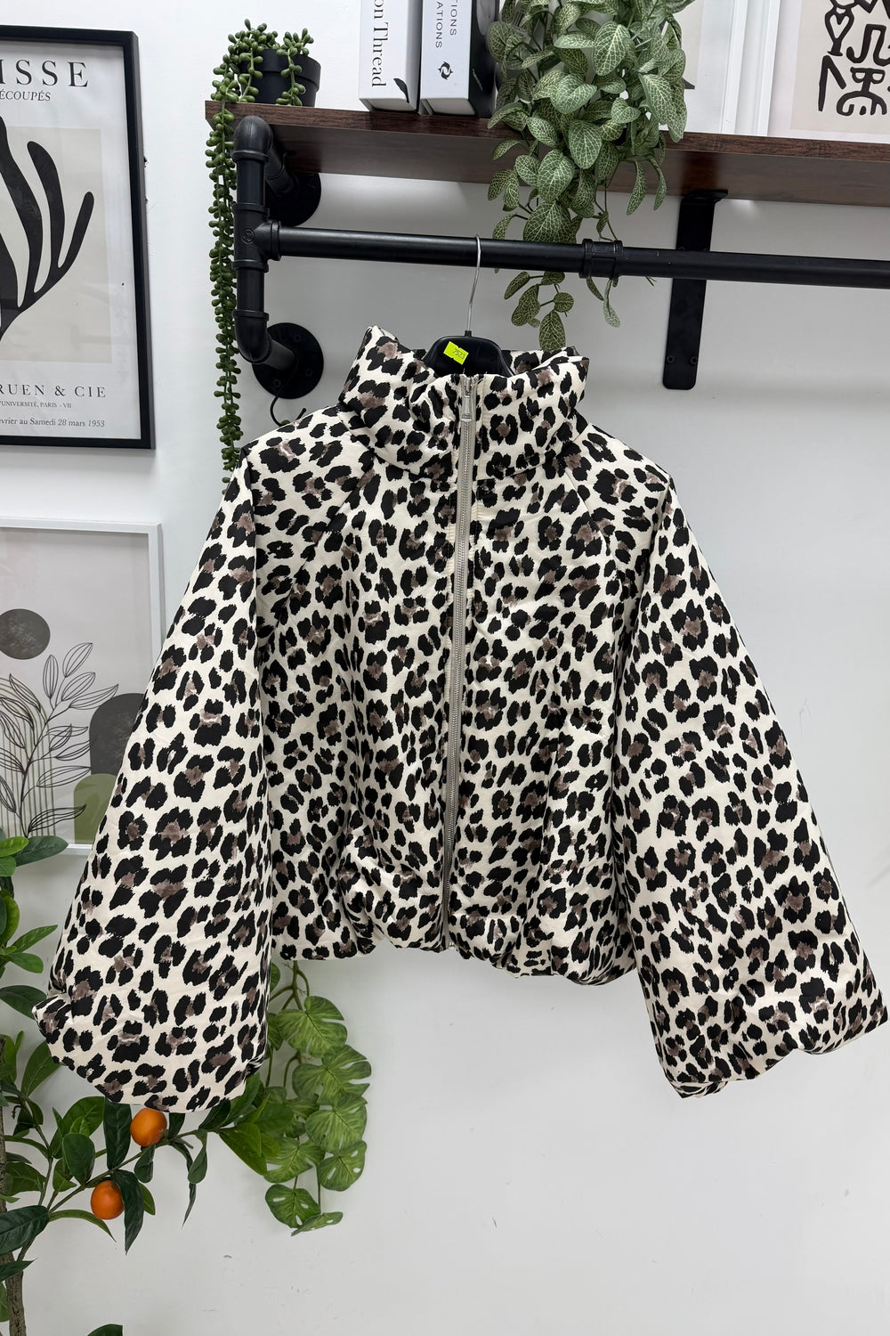 LEOPARD BALLOON SLEEVE PADDED JACKET