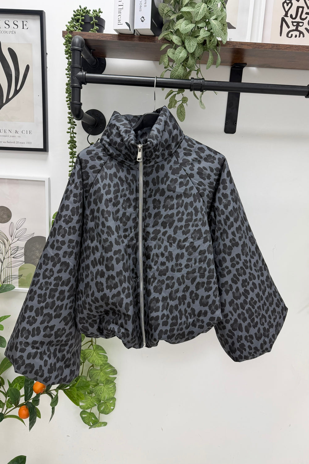 LEOPARD BALLOON SLEEVE PADDED JACKET