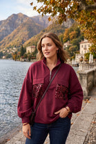 HALF-ZIP SEQUIN POCKET SWEATSHIRT