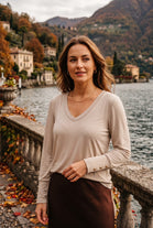 GOLD BUTTON LONG SLEEVE V-NECK JERSEY TOP