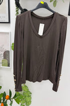 GOLD BUTTON LONG SLEEVE V-NECK JERSEY TOP