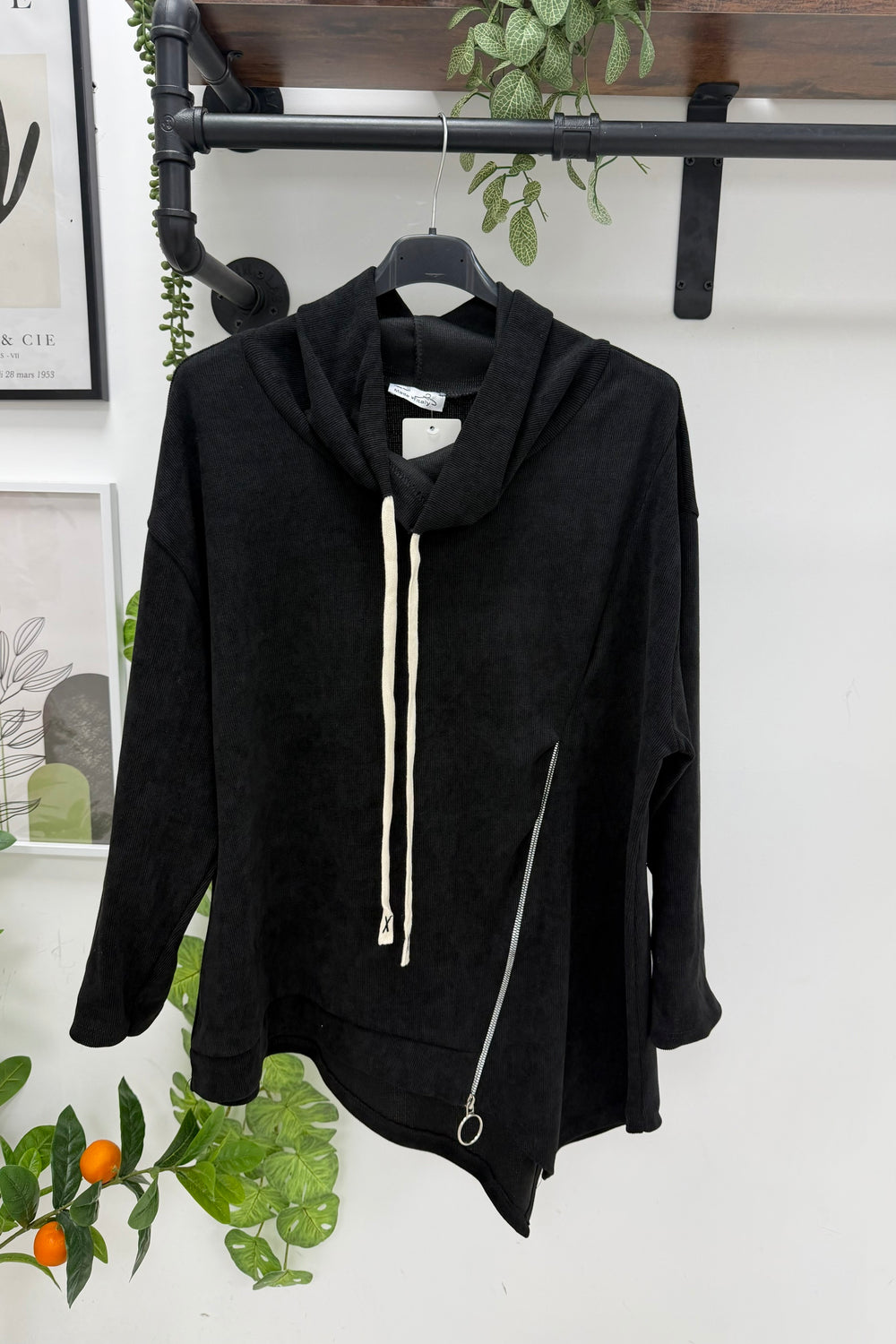CORDUROY DRAWSTRING SIDE-ZIP OVERSIZED HOODIE