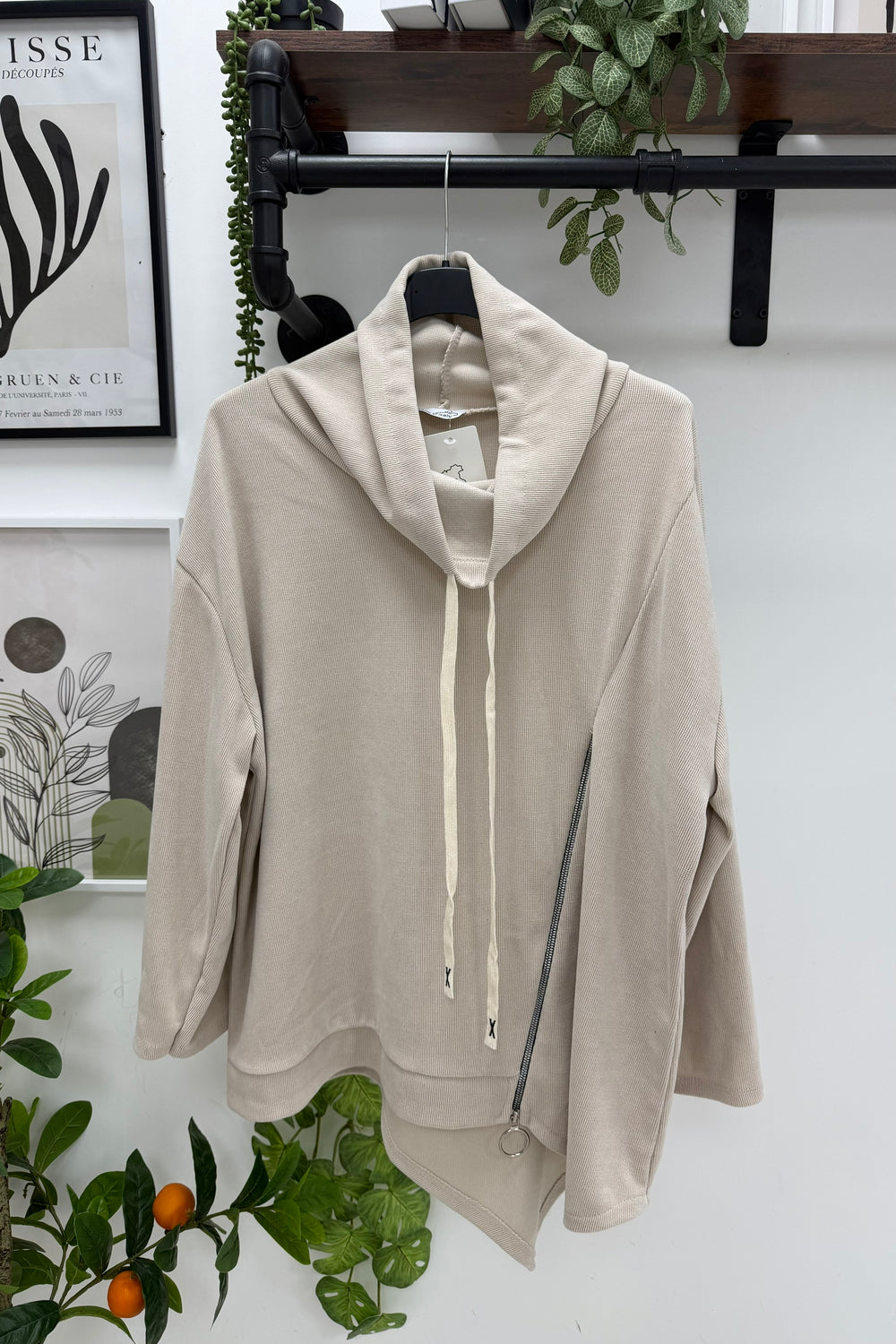 CORDUROY DRAWSTRING SIDE-ZIP OVERSIZED HOODIE