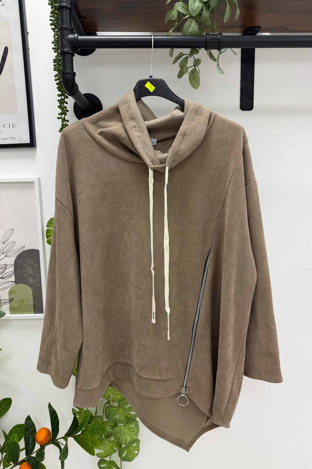 CORDUROY DRAWSTRING SIDE-ZIP OVERSIZED HOODIE