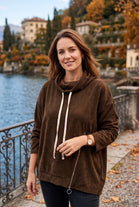 CORDUROY DRAWSTRING SIDE-ZIP OVERSIZED HOODIE