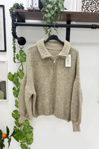 WOOL BLEND HALF-ZIP BUBBLE SLEEVE JUMPER