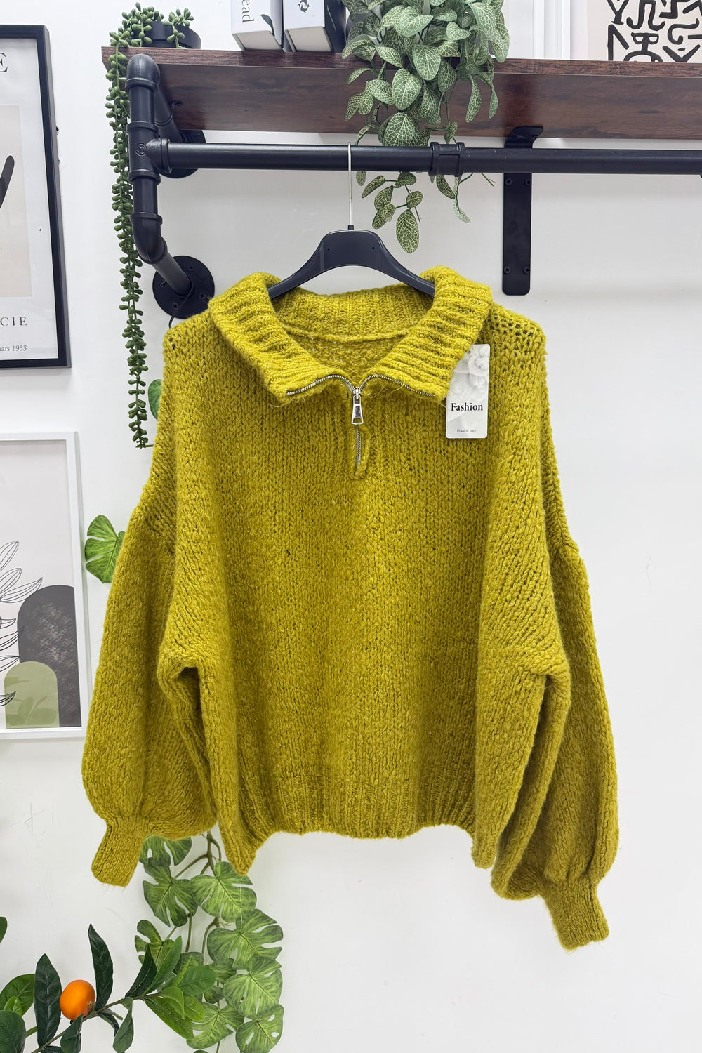 WOOL BLEND HALF-ZIP BUBBLE SLEEVE JUMPER