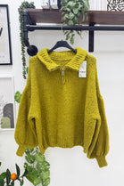 WOOL BLEND HALF-ZIP BUBBLE SLEEVE JUMPER