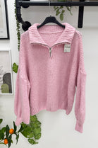 WOOL BLEND HALF-ZIP BUBBLE SLEEVE JUMPER