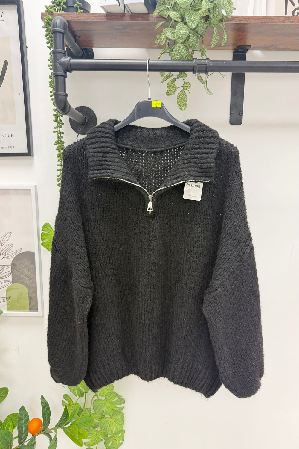 WOOL BLEND HALF-ZIP BUBBLE SLEEVE JUMPER