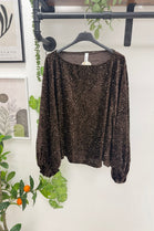 VELVET SEQUIN BALLON SLEEVE TOP