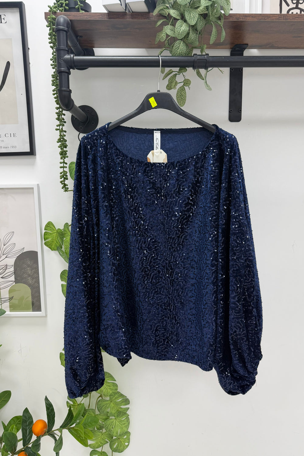 VELVET SEQUIN BALLON SLEEVE TOP
