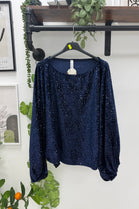 VELVET SEQUIN BALLON SLEEVE TOP