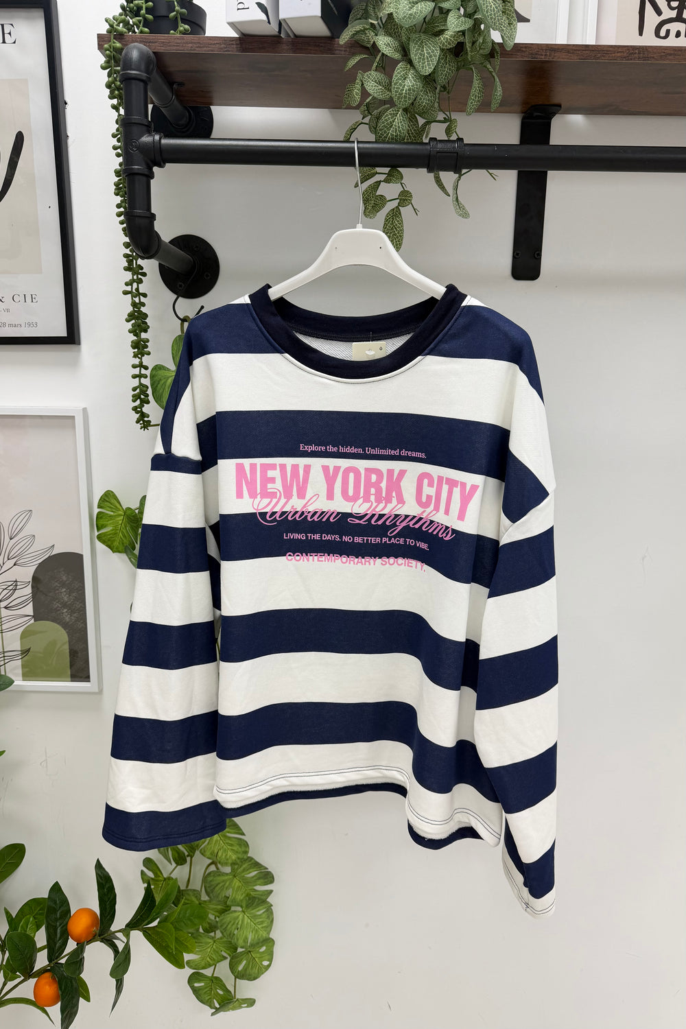 STRIPED SLOGAN SWEATSHIRT