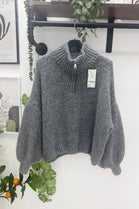 WOOL BLEND HALF-ZIP BUBBLE SLEEVE JUMPER