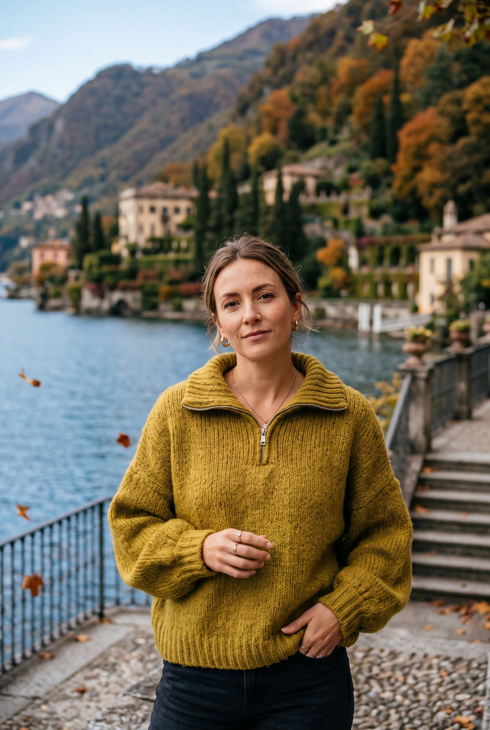 WOOL BLEND HALF-ZIP BUBBLE SLEEVE JUMPER