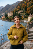 WOOL BLEND HALF-ZIP BUBBLE SLEEVE JUMPER