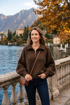 WOOL BLEND HALF-ZIP BUBBLE SLEEVE JUMPER