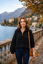 WOOL BLEND HALF-ZIP BUBBLE SLEEVE JUMPER