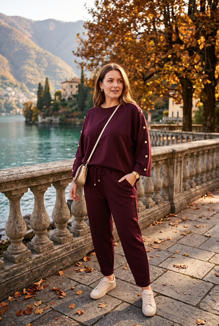 SLEEVE BUTTON DETAIL CARROT FIT LOUNGEWEAR