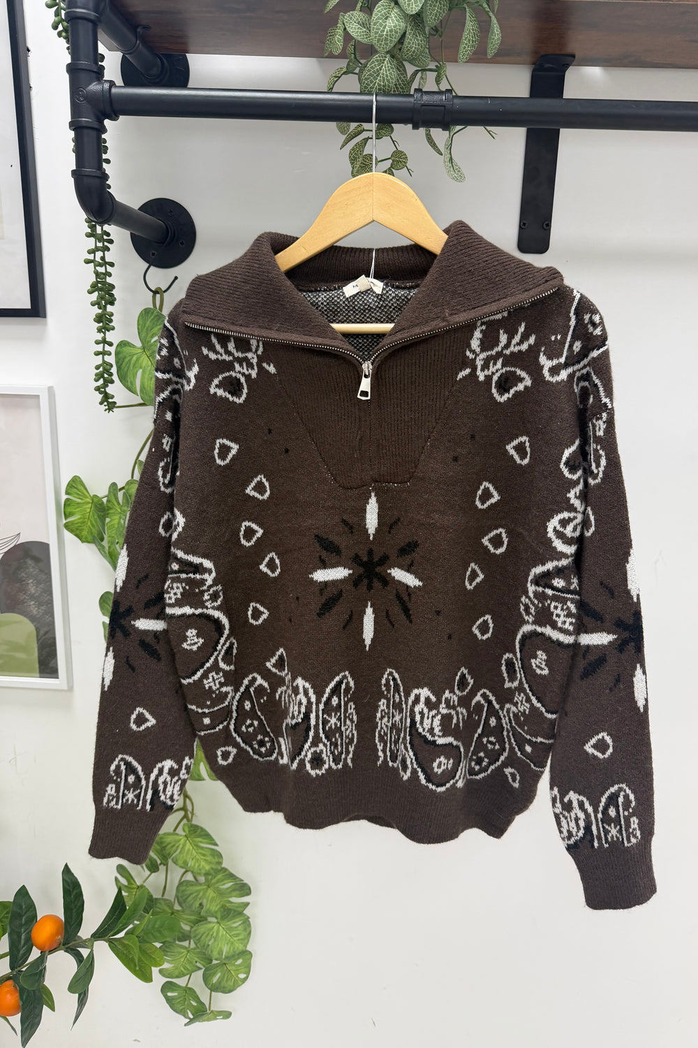 PAISLEY PRINTED HALF-ZIP KNIT JUMPER