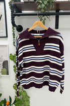 STRIPED HALF-ZIP KNIT JUMPER